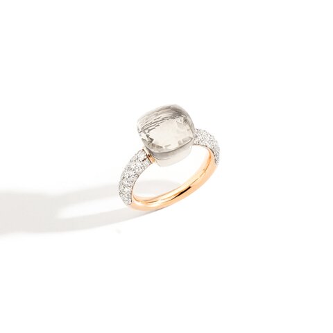 Pomellato ring in rosé goud 18kt met topaas incoloré omringd door briljanten van 0,74 karaat