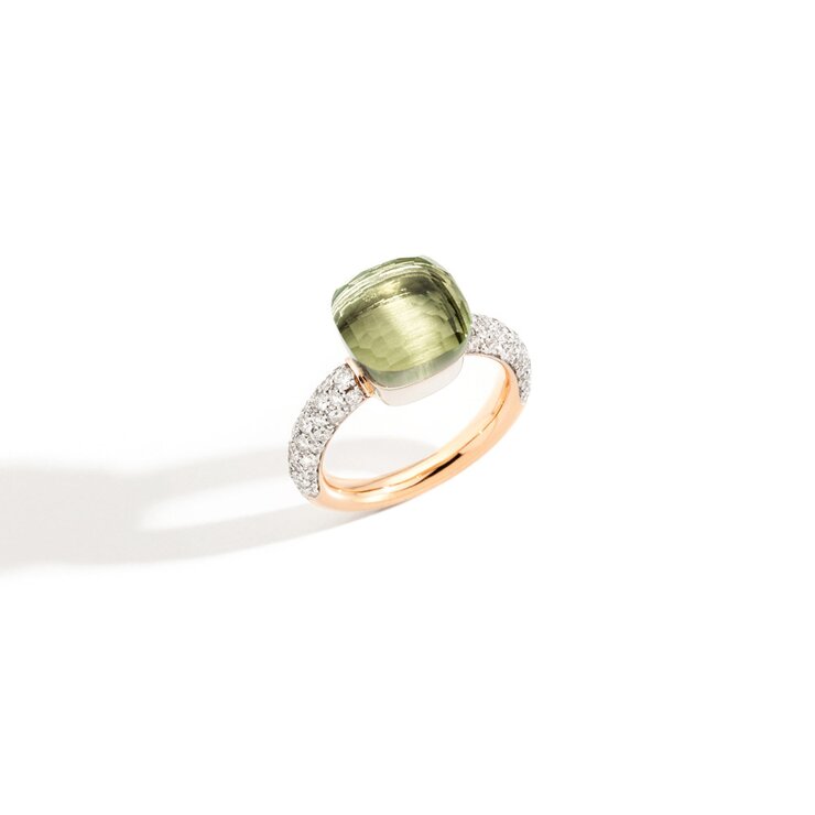 Pomellato ring in rosé goud 18kt met prasioliet omringd door briljanten van 0,72 karaat