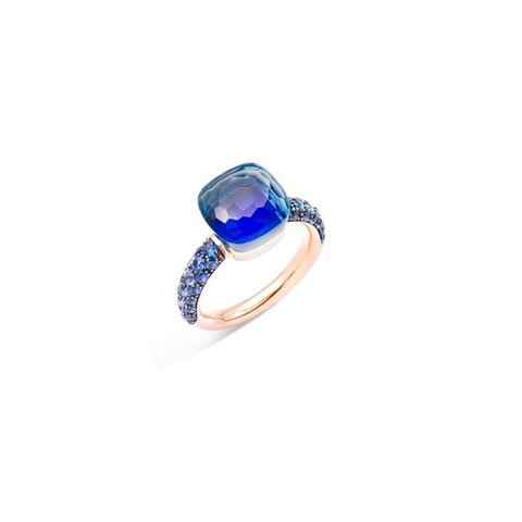 Pomellato ring in rosé goud 18kt met topaas london & lapis lazuli en blauwe saffier