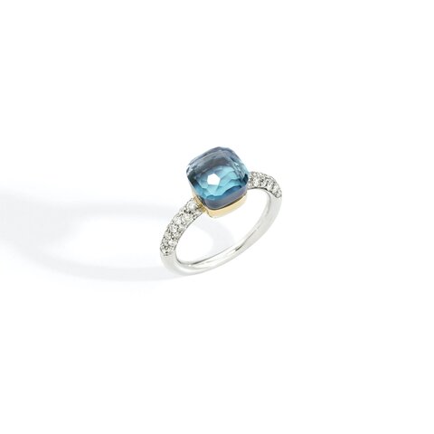 Pomellato ring in wit goud 18kt met topaas blauw & agaat omringd door briljanten van 0,46 karaat