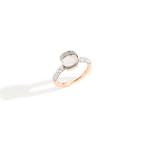 Pomellato ring in rosé goud 18kt met topaas incoloré omringd door briljanten van 0,46 karaat