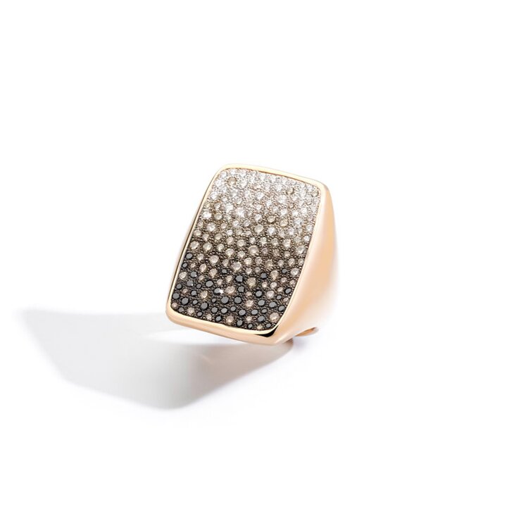 Pomellato ring in rosé goud 18kt met witte & bruine & zwarte briljant van 1,80 karaat