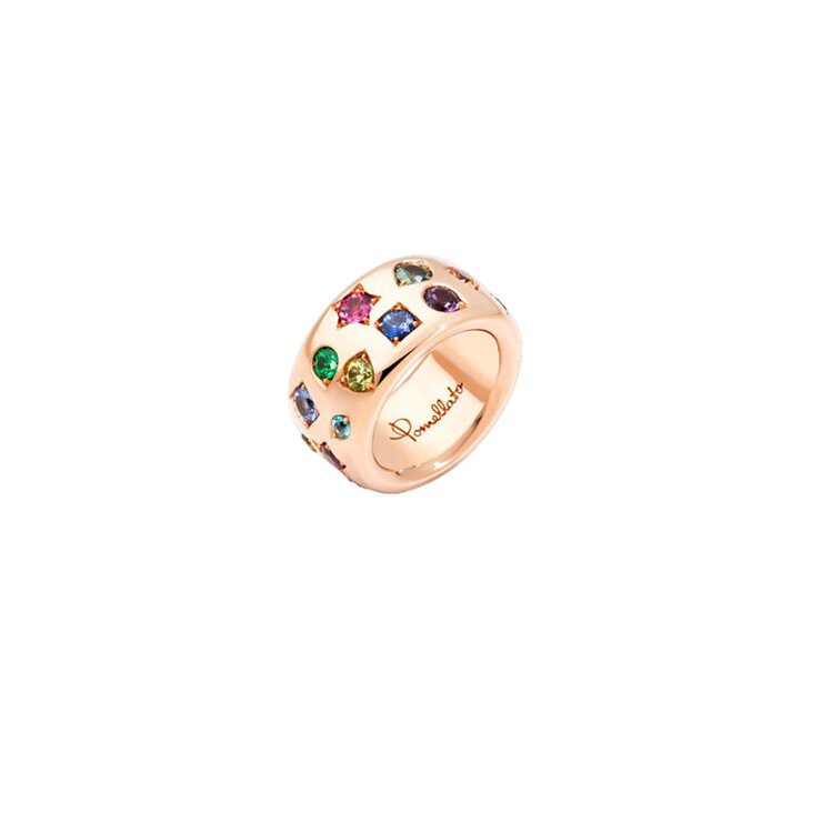 Pomellato ring in rosé goud 18kt met amethist & saffier & robijn