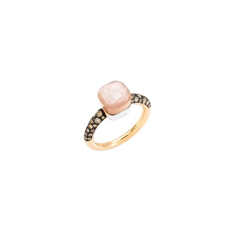 Pomellato ring in rosé goud 18kt met maansteen omringd door bruine briljanten van 0,48 karaat