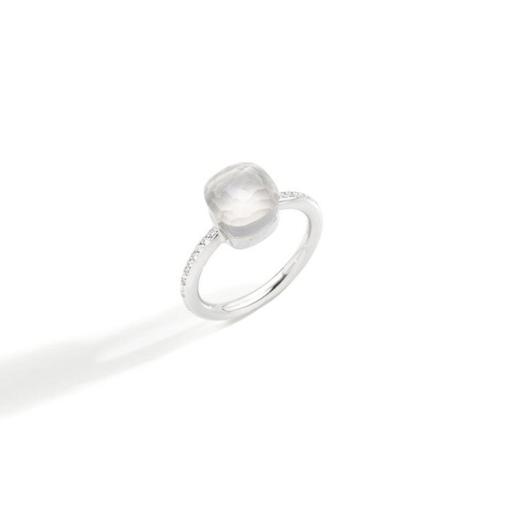 Pomellato ring in wit goud 18kt met quartz white omringd door briljanten van 0,08 karaat