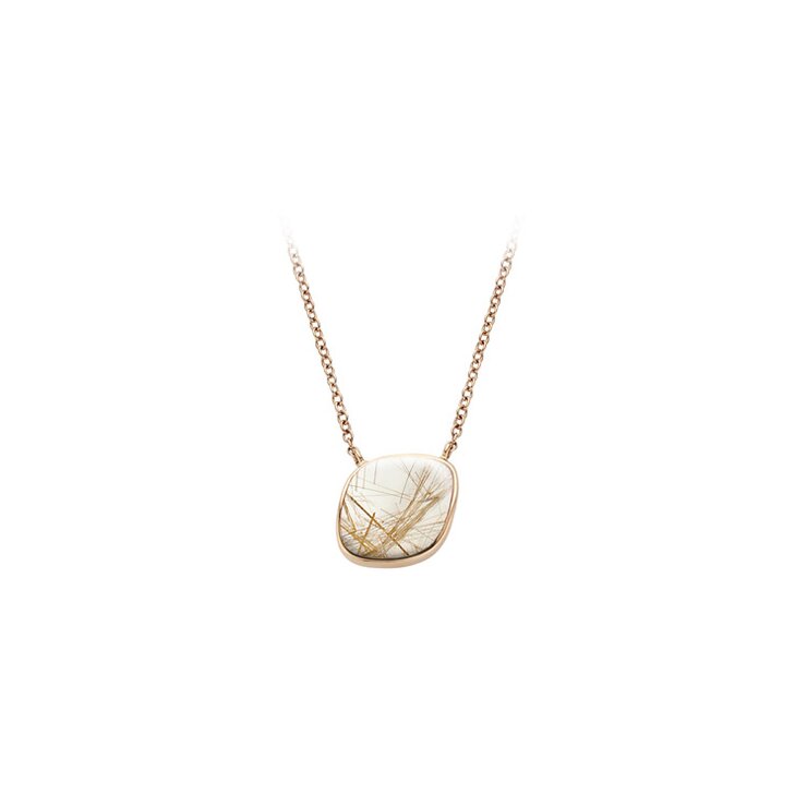 Bigli ketting in rosé goud 18kt met quartz rutile & parelmoer omringd door briljanten van 0,02 karaat