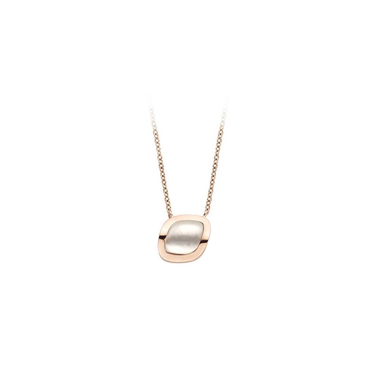 Bigli ketting in rosé goud 18kt met bergkristal & parelmoer