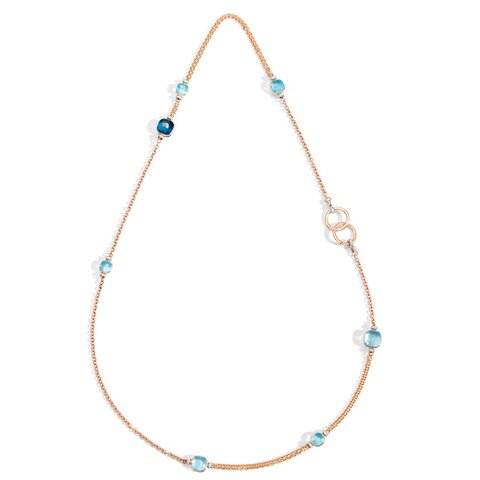 Pomellato ketting in rosé goud 18kt met topaas blauw & topaas london omringd door briljanten van 2,00 karaat