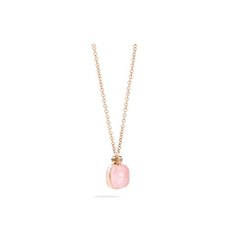 Pomellato ketting in rosé goud 18kt met quartz rose & calcedoon omringd door bruine briljanten van 0,11 karaat