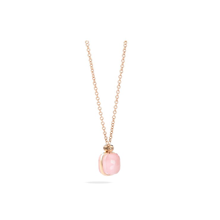 Pomellato ketting in rosé goud 18kt met quartz rose & calcedoon omringd door bruine briljanten van 0,11 karaat