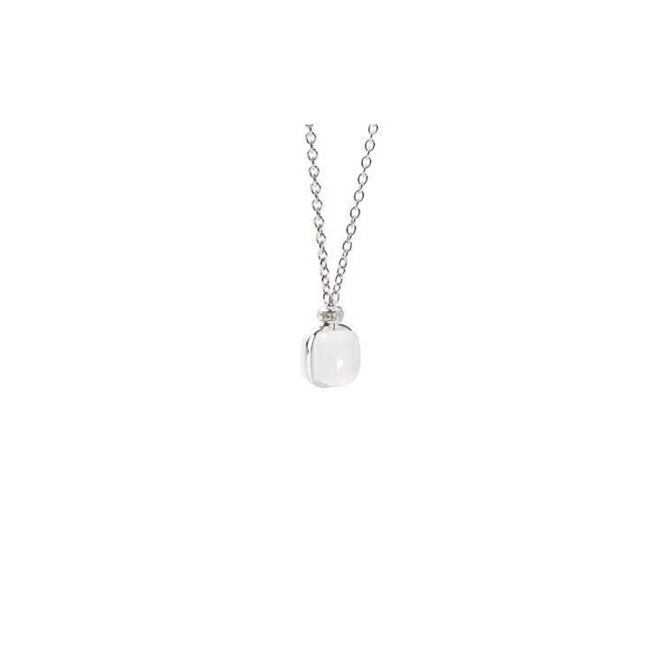 Pomellato ketting in wit goud 18kt met quartz white omringd door briljanten van 0,05 karaat