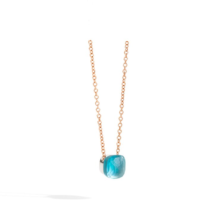 Pomellato ketting in rosé goud 18kt met topaas blauw & parelmoer & turquoise