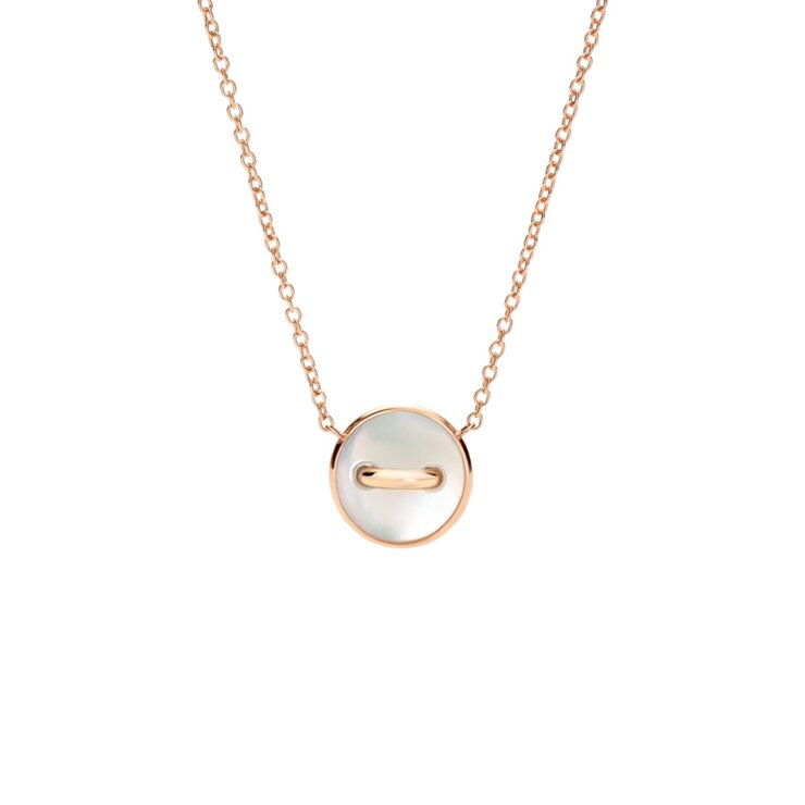 Pomellato ketting in rosé goud 18kt met malachiet & parelmoer omringd door briljanten van 0,04 karaat