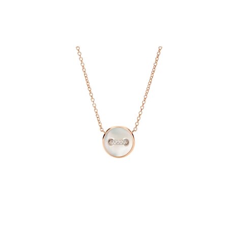 Pomellato ketting in rosé goud 18kt met parelmoer omringd door briljanten van 0,04 karaat