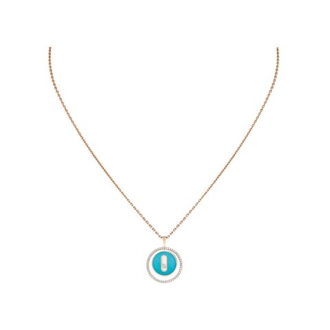 Messika ketting in rosé goud 18kt met turquoise omringd door briljanten van 0,16 karaat