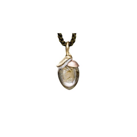 Ole Lynggaard hanger in geel goud 18kt met quartz rutile omringd door briljanten van 0,10 karaat