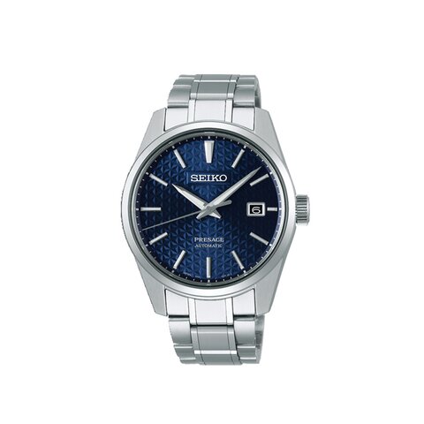 Seiko horloge met een kast in staal, met een wijzerplaat in het blauw en een diameter van 39 mm