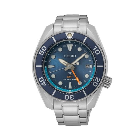 Seiko horloge met een kast in staal, met een wijzerplaat in het blauw en een diameter van 45 mm