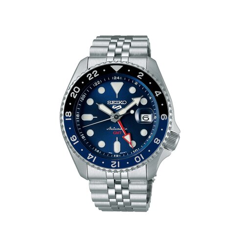 Seiko horloge met een kast in staal, met een wijzerplaat in het blauw en een diameter van 42.5 mm