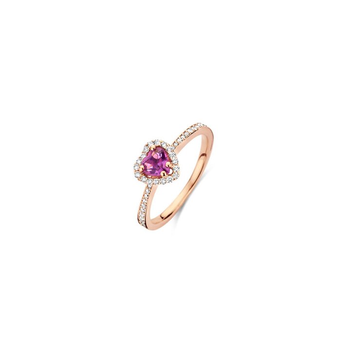 Casteur by Casteur ring in rosé goud 18kt met amethist omringd door briljanten van 0,21 karaat