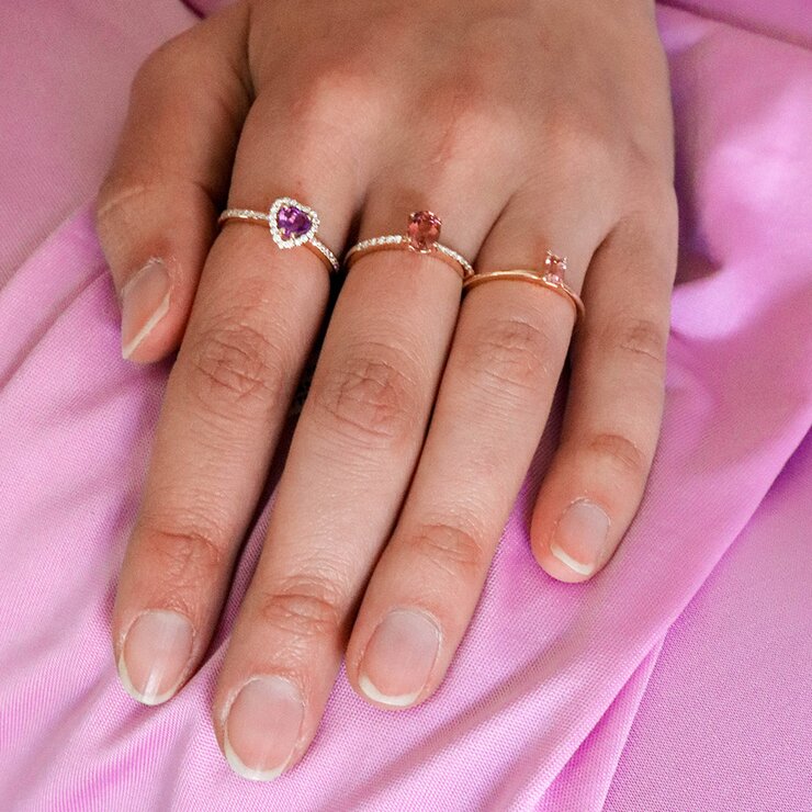 Casteur by Casteur ring in rosé goud 18kt met toermalijn omringd door briljanten van 0,10 karaat