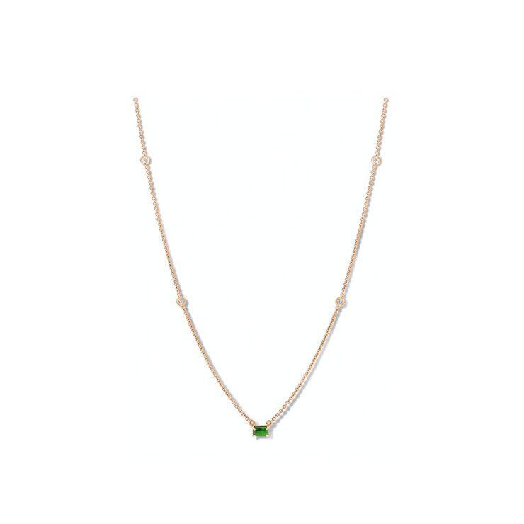 Casteur by Casteur ketting in geel goud 18kt met smaragd omringd door briljanten van 0,08 karaat