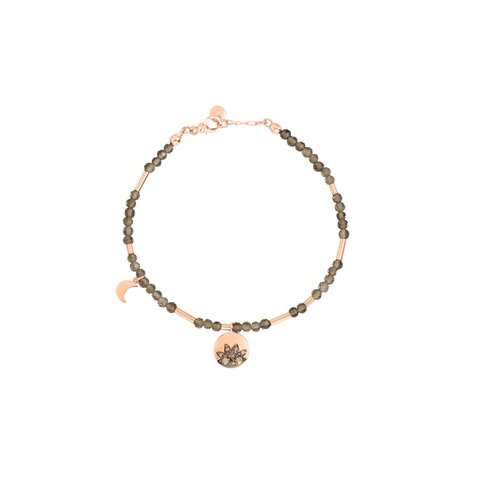 DoDo armband in rosé goud 9kt met quartz fumé omringd door bruine briljanten van 0,08 karaat