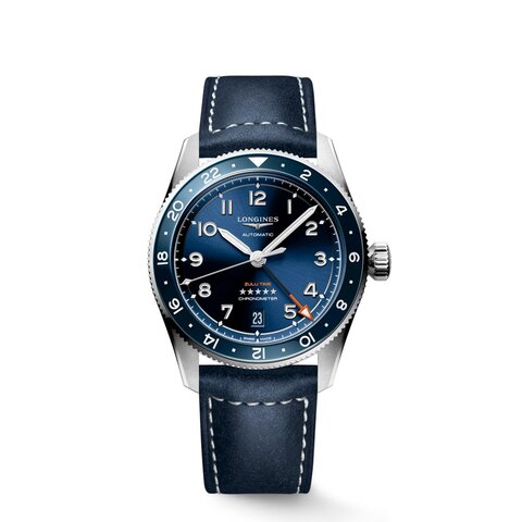 Longines horloge met een kast in keramiek op staal, met een wijzerplaat in het blauw en een diameter van 39 mm