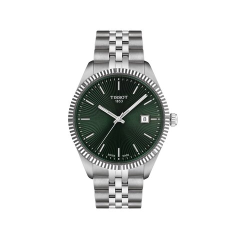 Tissot horloge met een kast in staal, met een wijzerplaat in het groen en een diameter van 40 mm